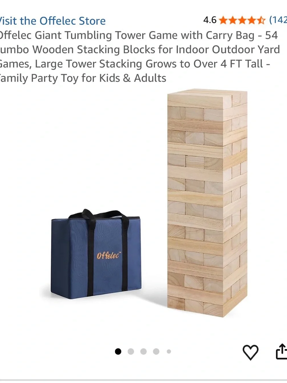 Giant Wooden Tumbling Tower Game - Natural Wood with Navy Carry Bag